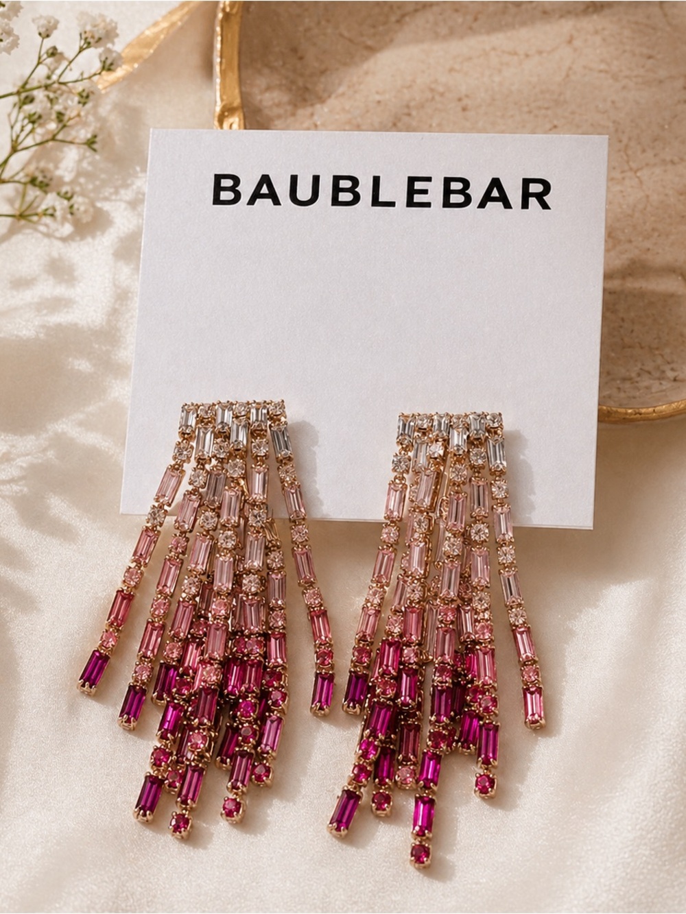 BaubleBar Crystal Fringe Statement Earrings Pink Ombre